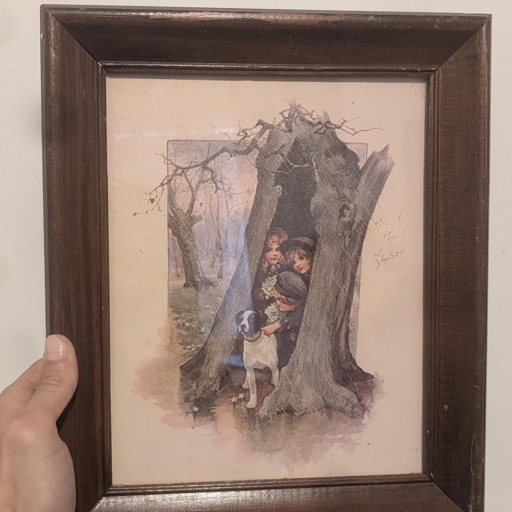 Brown Wooden Frame With Vintage Art